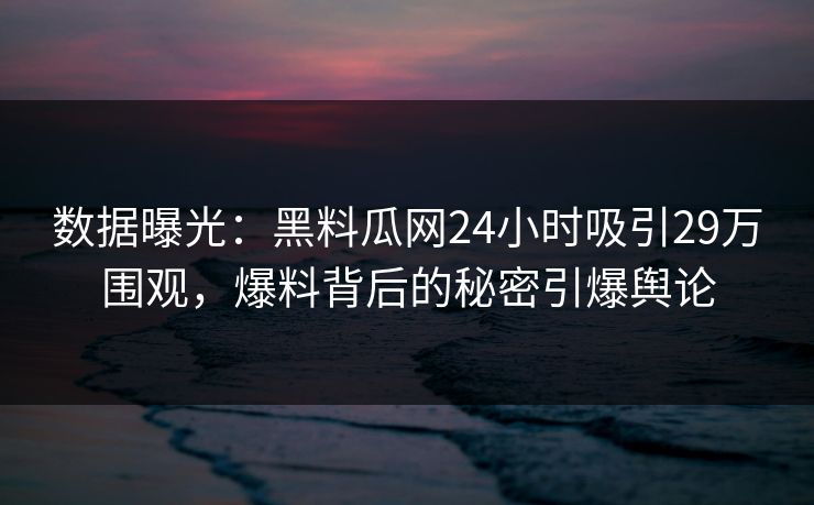 数据曝光:黑料瓜网24小时吸引29万围观,爆料背后的秘密引爆舆论