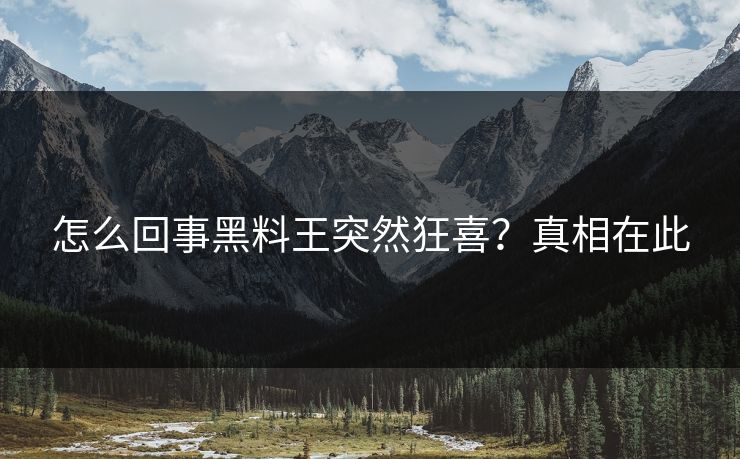 怎么回事黑料王突然狂喜？真相在此