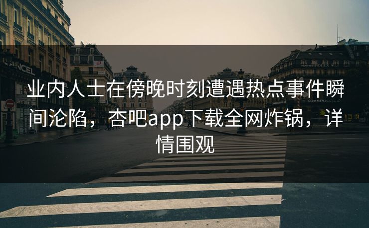 业内人士在傍晚时刻遭遇热点事件瞬间沦陷，杏吧app下载全网炸锅，详情围观