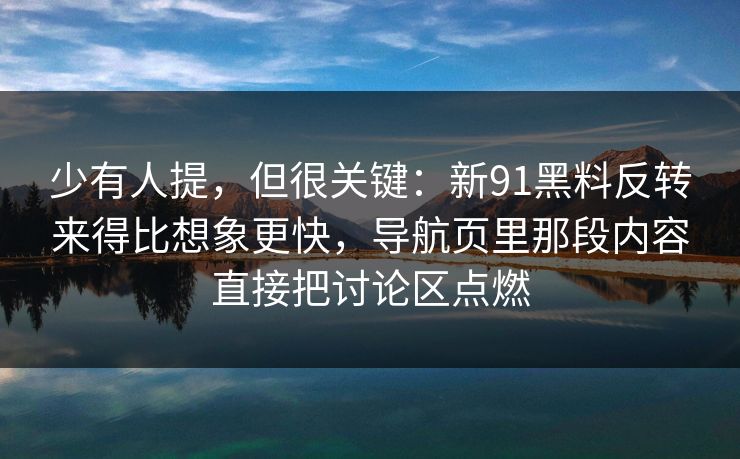 少有人提，但很关键：新91黑料反转来得比想象更快，导航页里那段内容直接把讨论区点燃